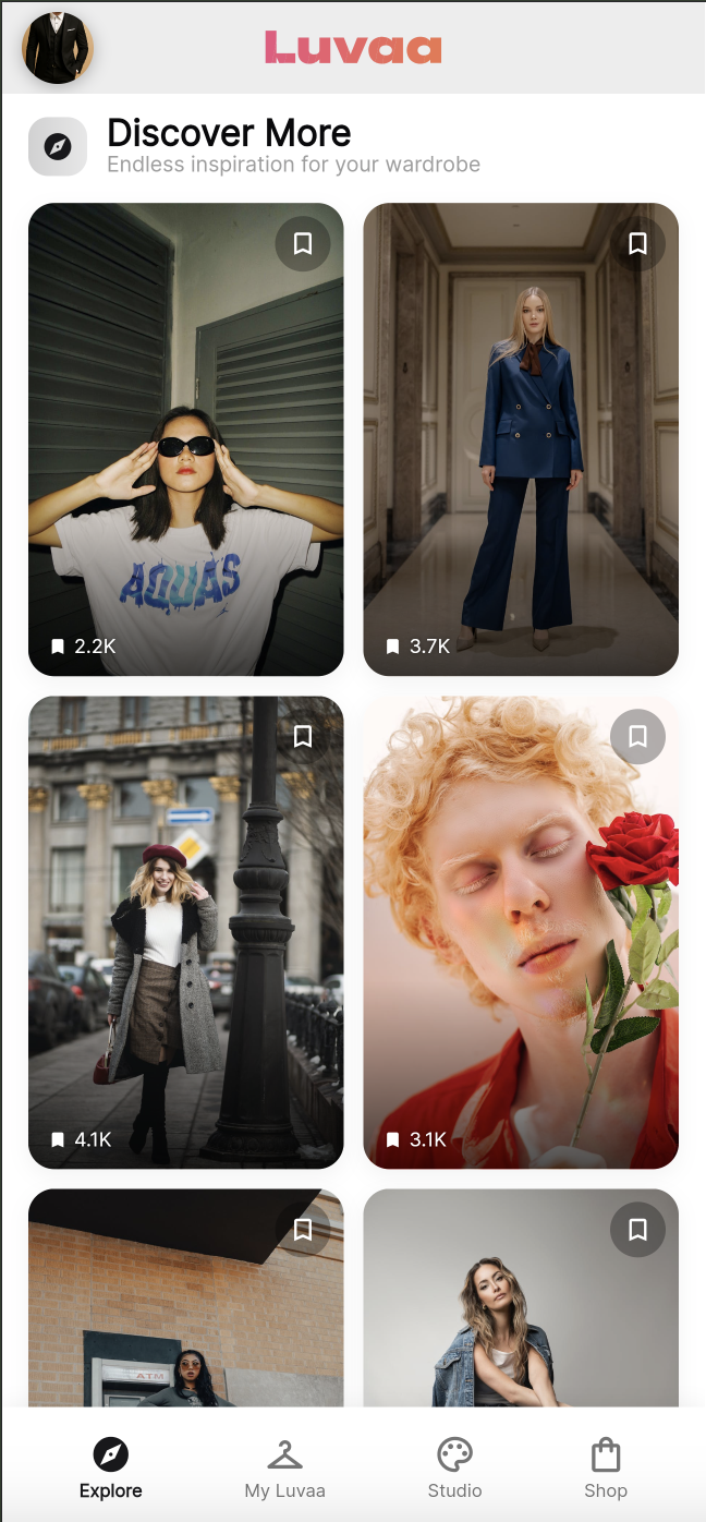 Luvaa App Home Screen